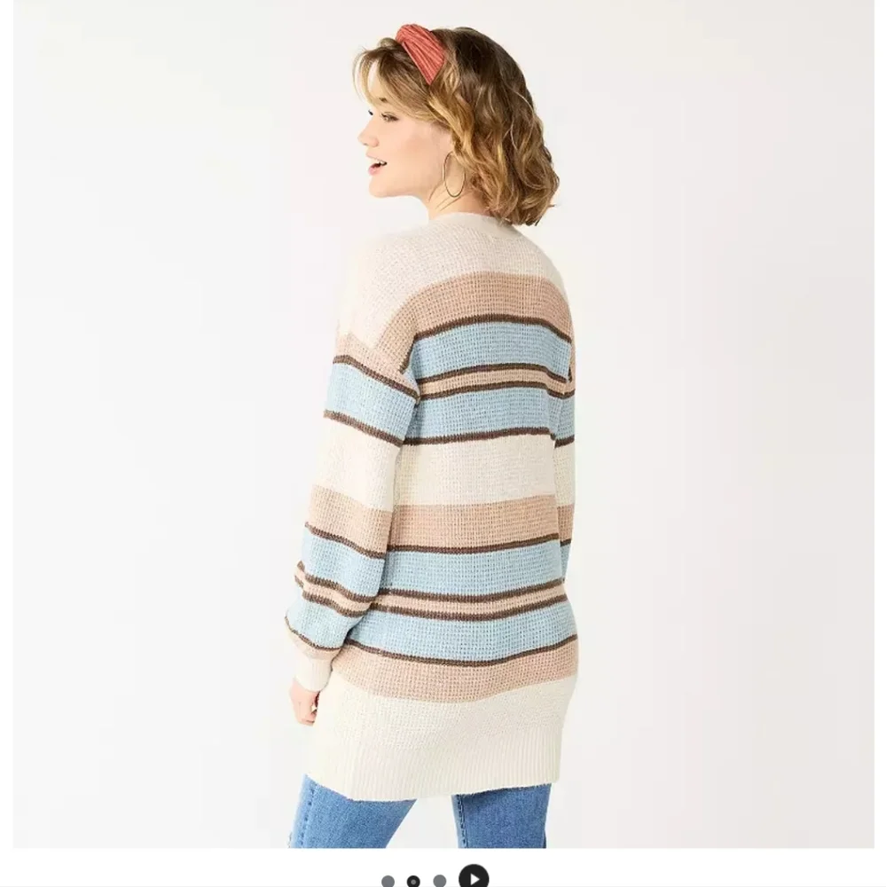 SO Juniors Blue, Tan, and Cream Waffle Cardigan. Size L. NWT